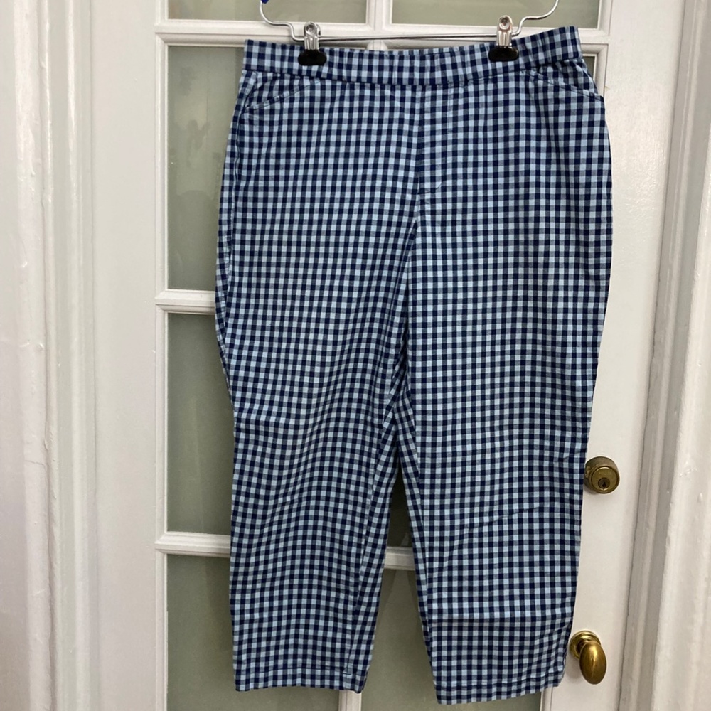 Land's End Blue Gingham Cotton Capris Pants Size 14 - Lightly Worn  $5!